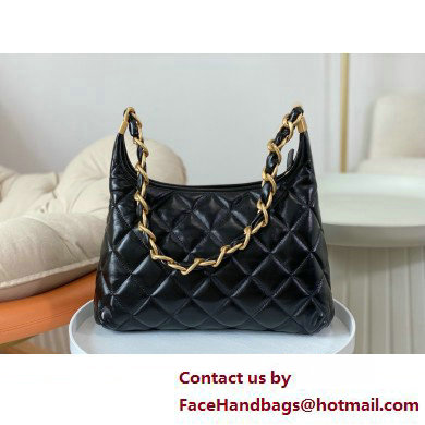 Chanel Shiny Lambskin  &  Gold-Tone Metal Hobo handBag black AS4912 2025